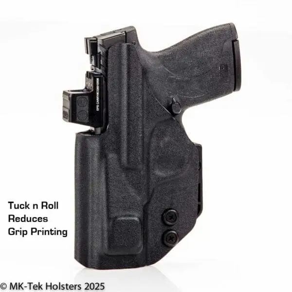 Smith Wesson MP Shield plus with Optics IWB Holster for concealed carry Tuck n Roll feature to reduce grip printing