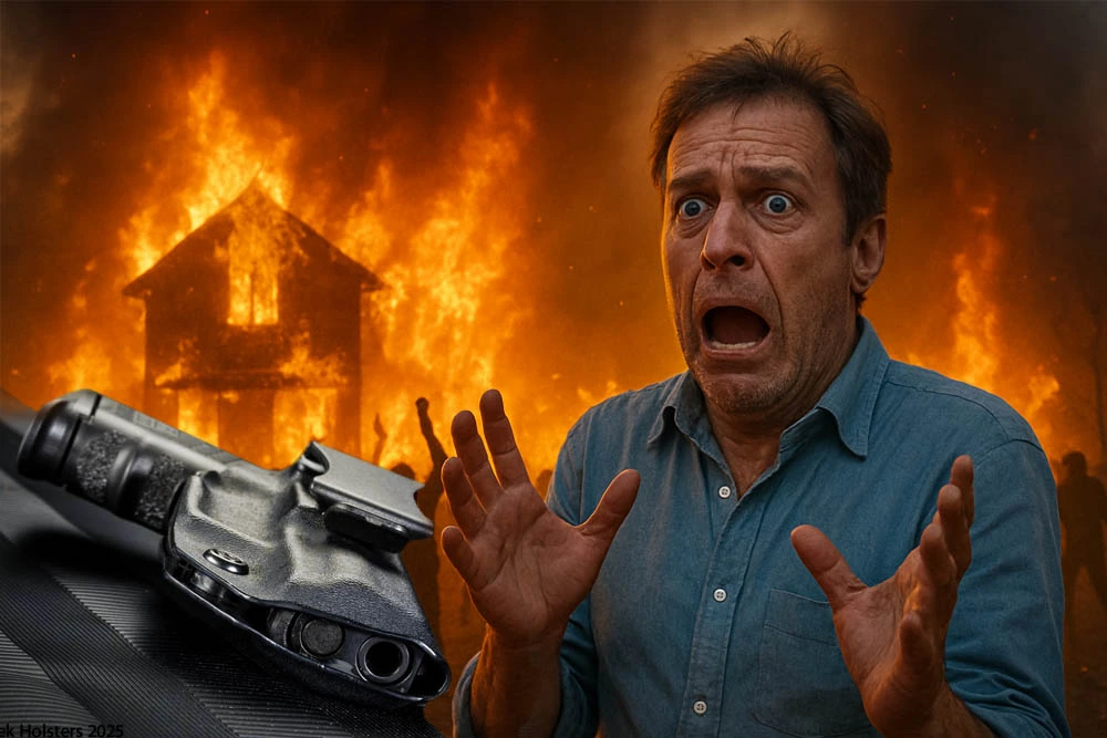 Man and crowd in riot preparedness scene