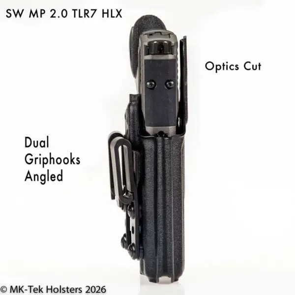 Slim profile view of SW MP 2.0 with light holster